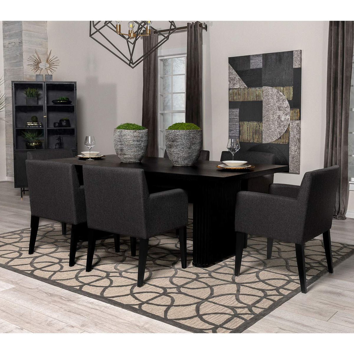 106252 Catherine Upholstered Dining Arm Chair Grey (Set of 2)