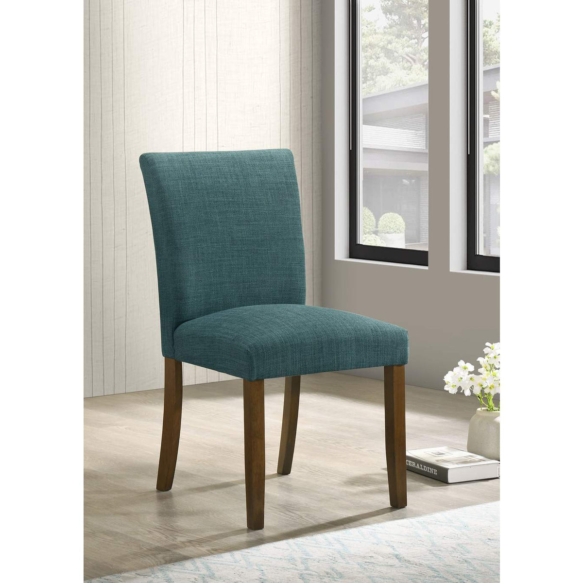 106377 Paxton Upholstered Dining Side Chair Teal Blue (Set of 2)