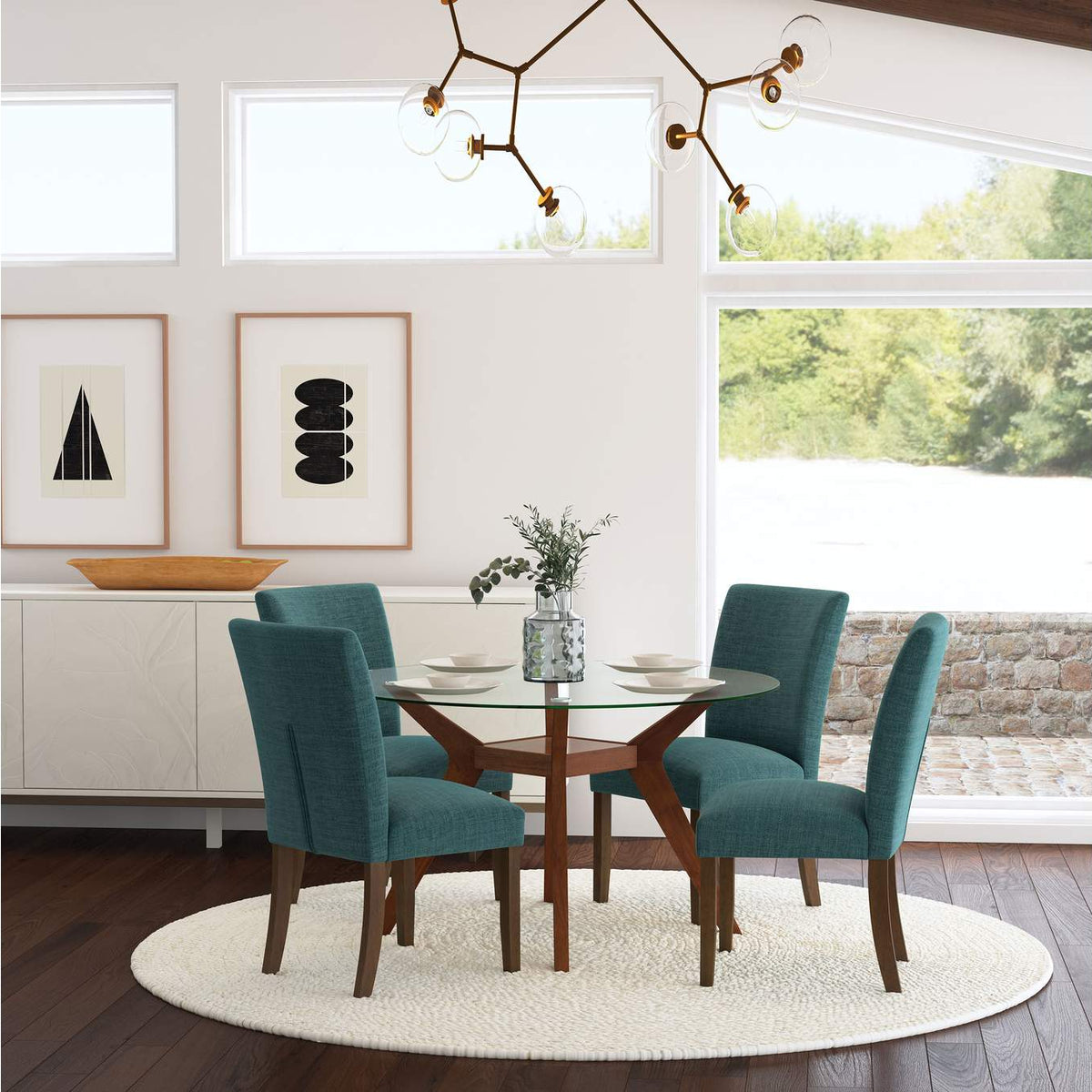 106377 Paxton Upholstered Dining Side Chair Teal Blue (Set of 2)