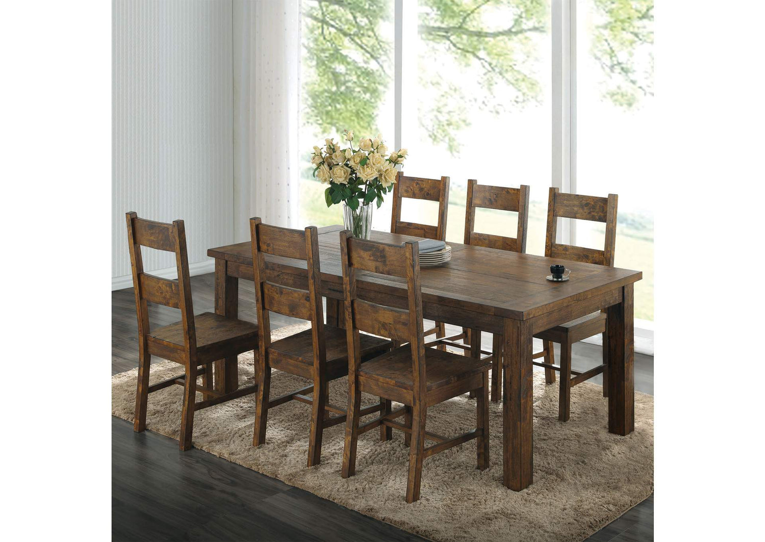 Coleman 7-piece Rectangular Dining Set Rustic Golden Brown