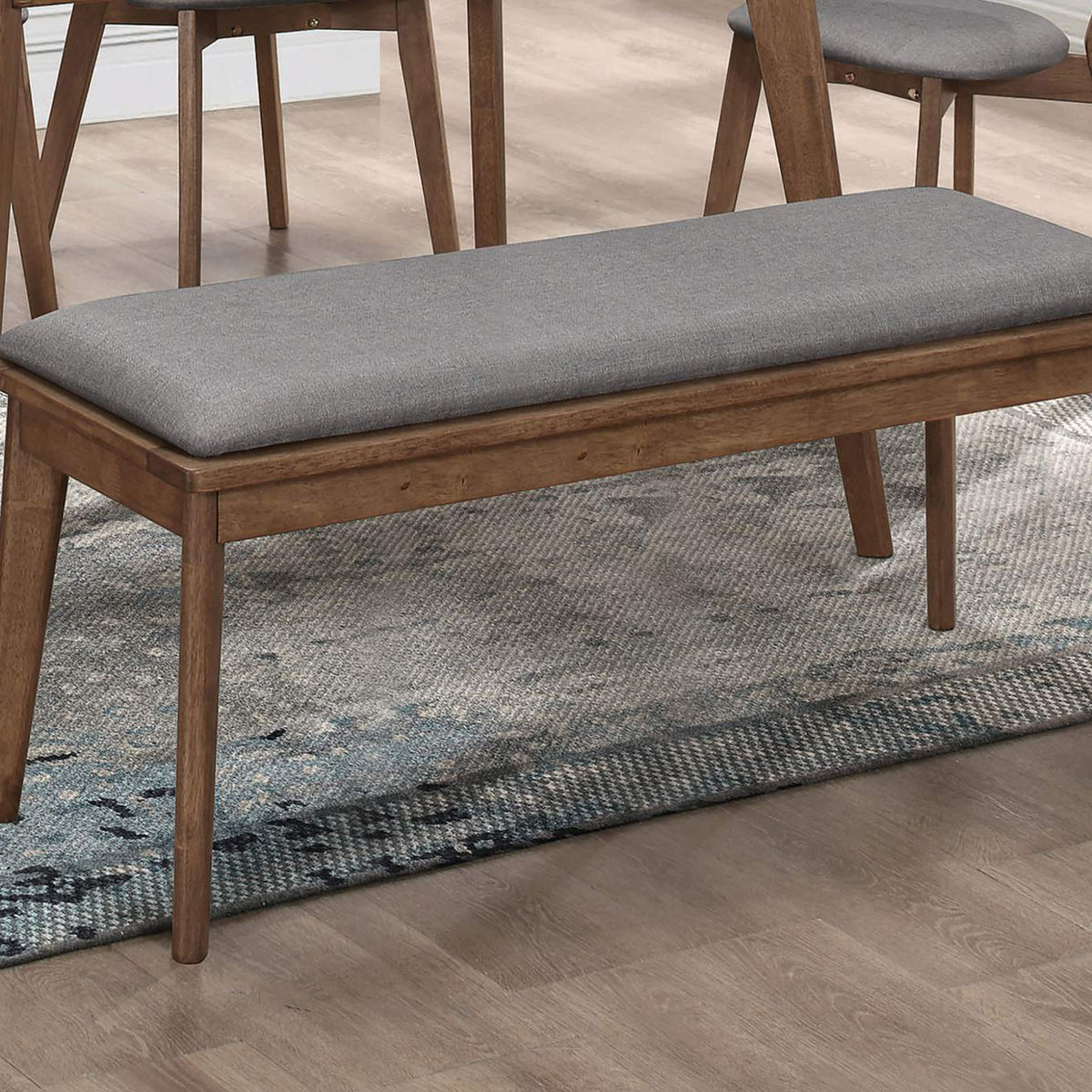 108083 Alfredo Upholstered Dining Bench Grey and Natural Walnut