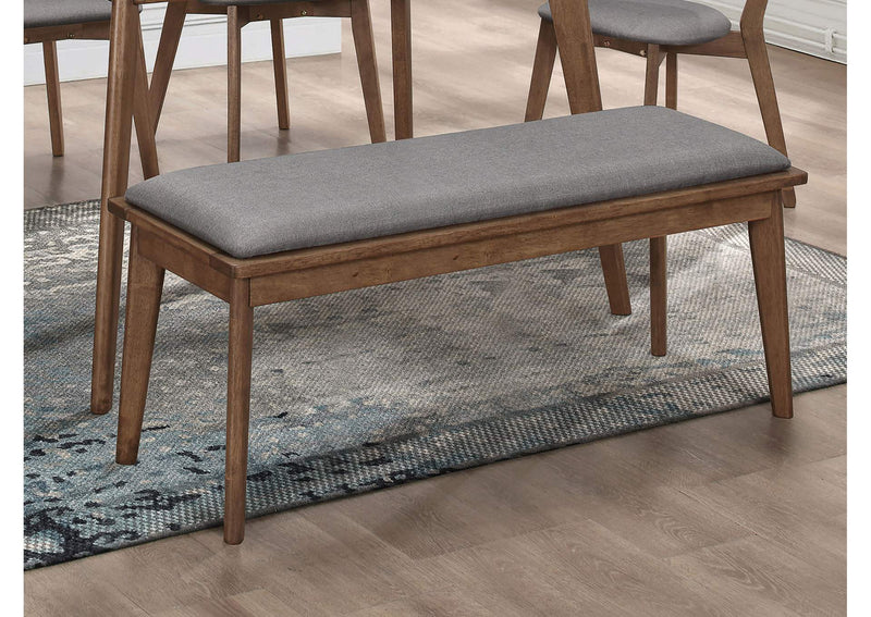 108083 Alfredo Upholstered Dining Bench Grey and Natural Walnut