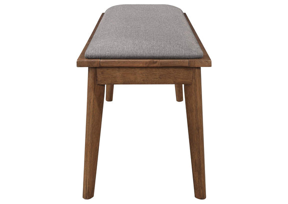 108083 Alfredo Upholstered Dining Bench Grey and Natural Walnut