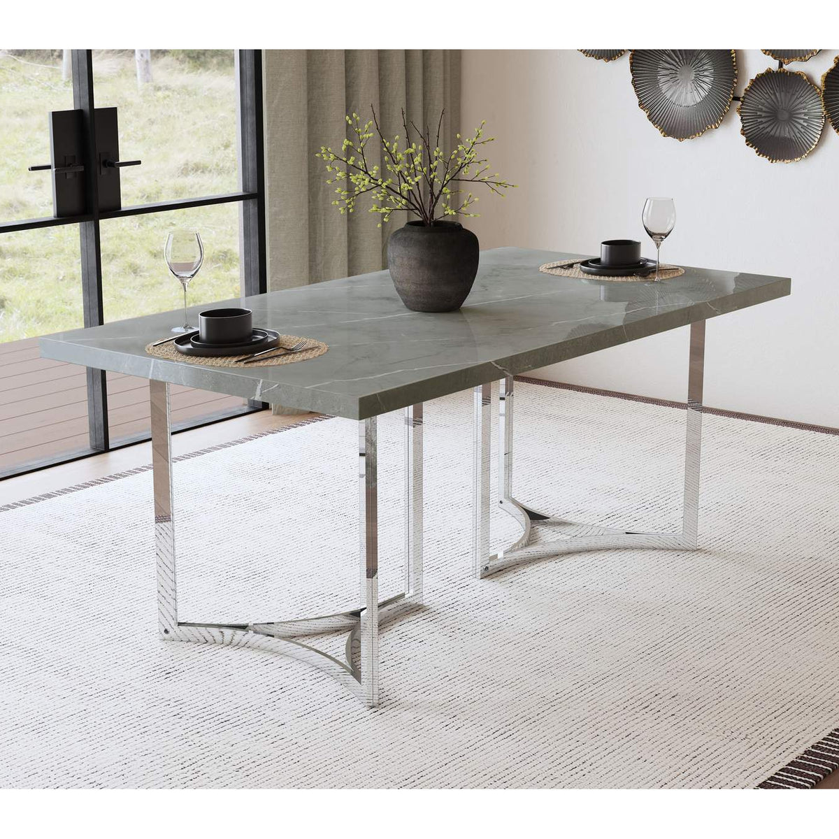 108121 Sterling 72-inch Rectangular Dining Table Grey Faux Marble
