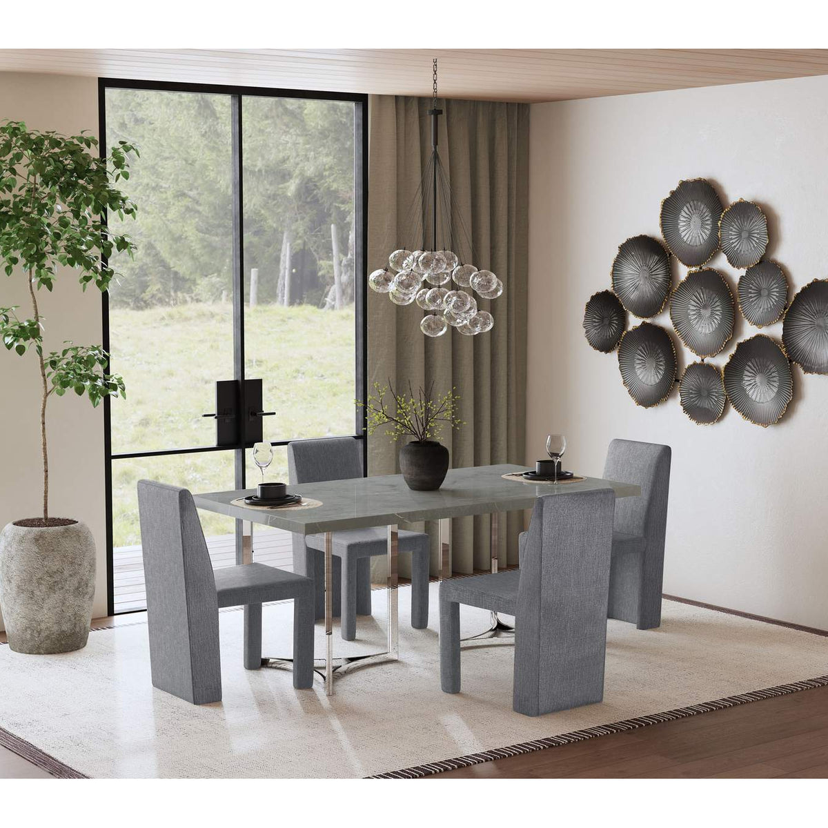 108121 Sterling 72-inch Rectangular Dining Table Grey Faux Marble