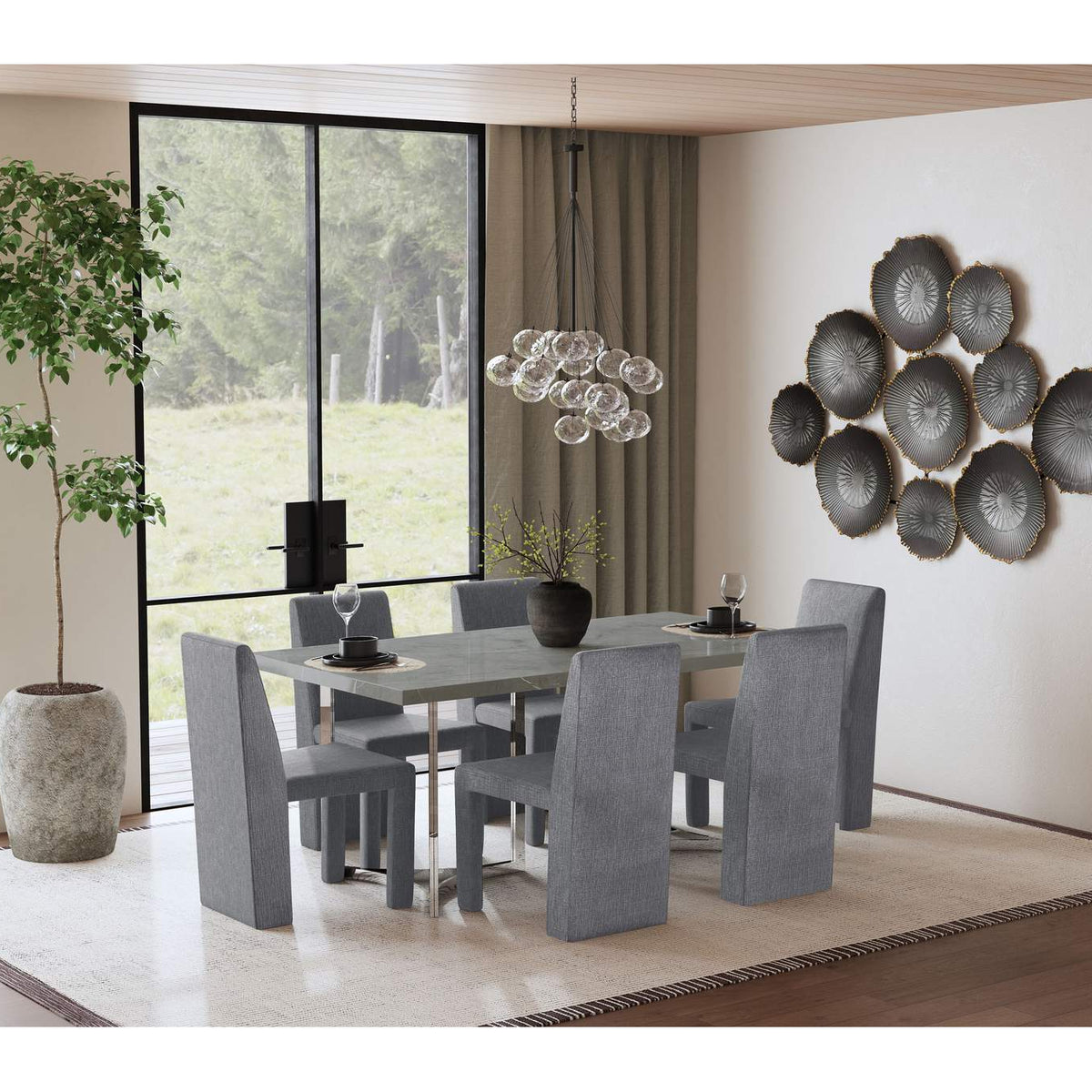 108121 Sterling 72-inch Rectangular Dining Table Grey Faux Marble