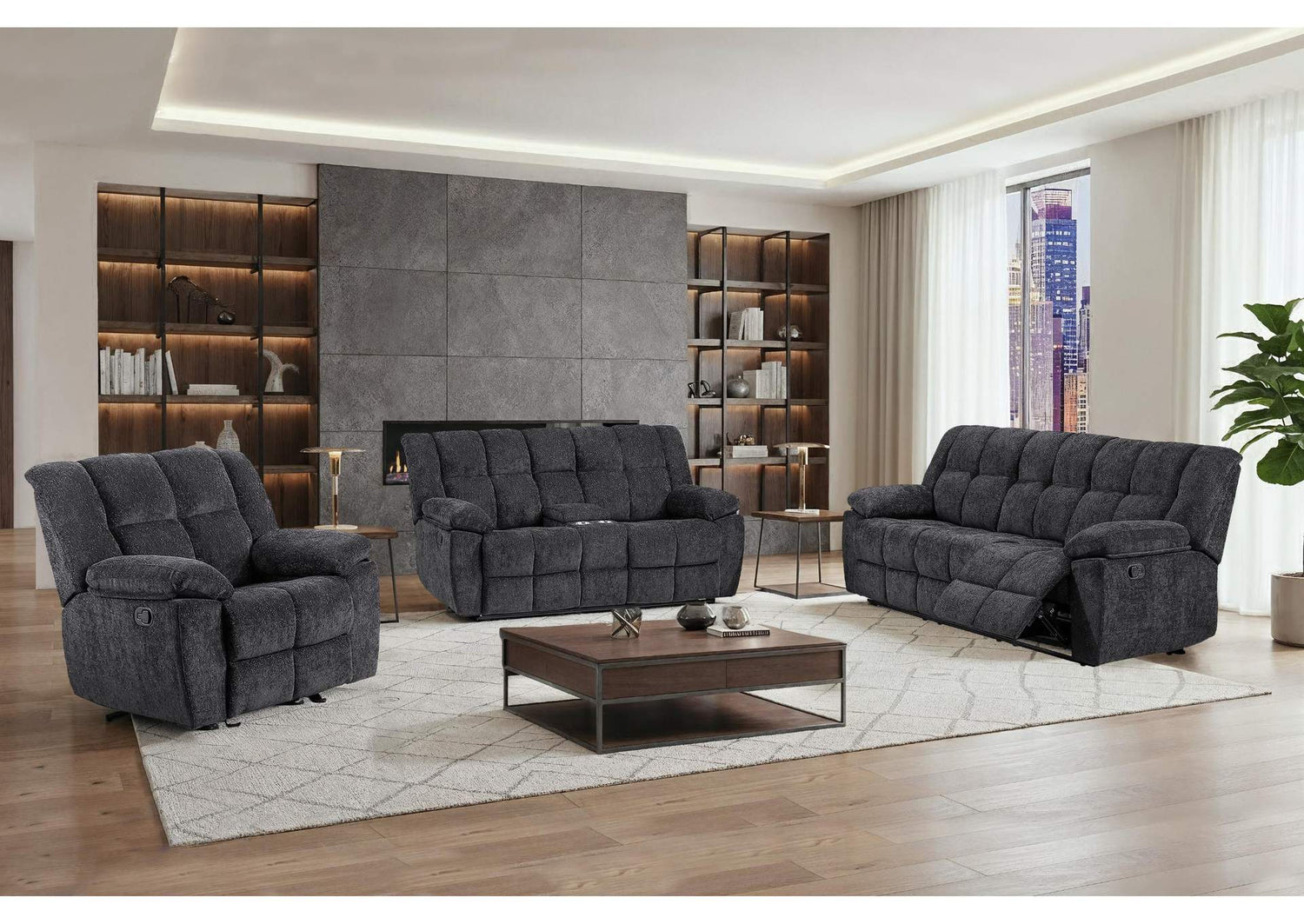 U6000-BLACK-RS_CRLS-N U6000 BLACK RECLINING SOFA - CONSOLE RECLINING LOVESEAT