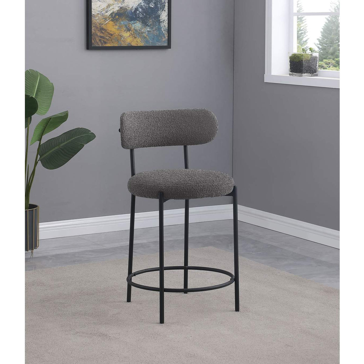 108198 Viola Boucle Upholstered Counter Chair Grey (Set of 2)
