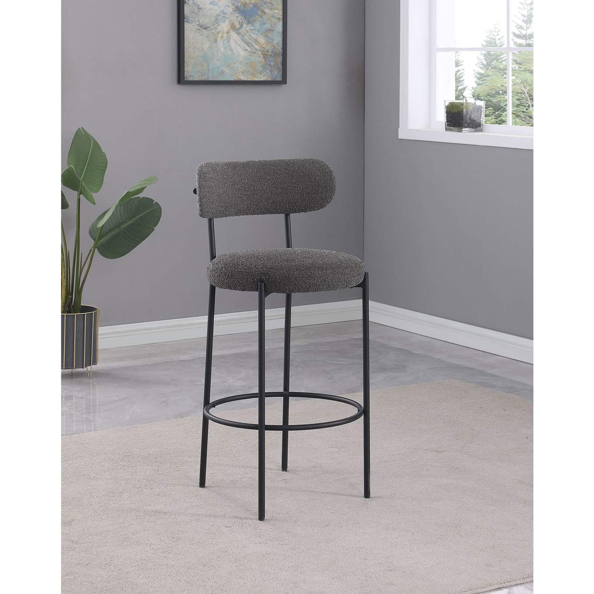 108199 Viola Boucle Upholstered Bar Chair Grey (Set of 2)