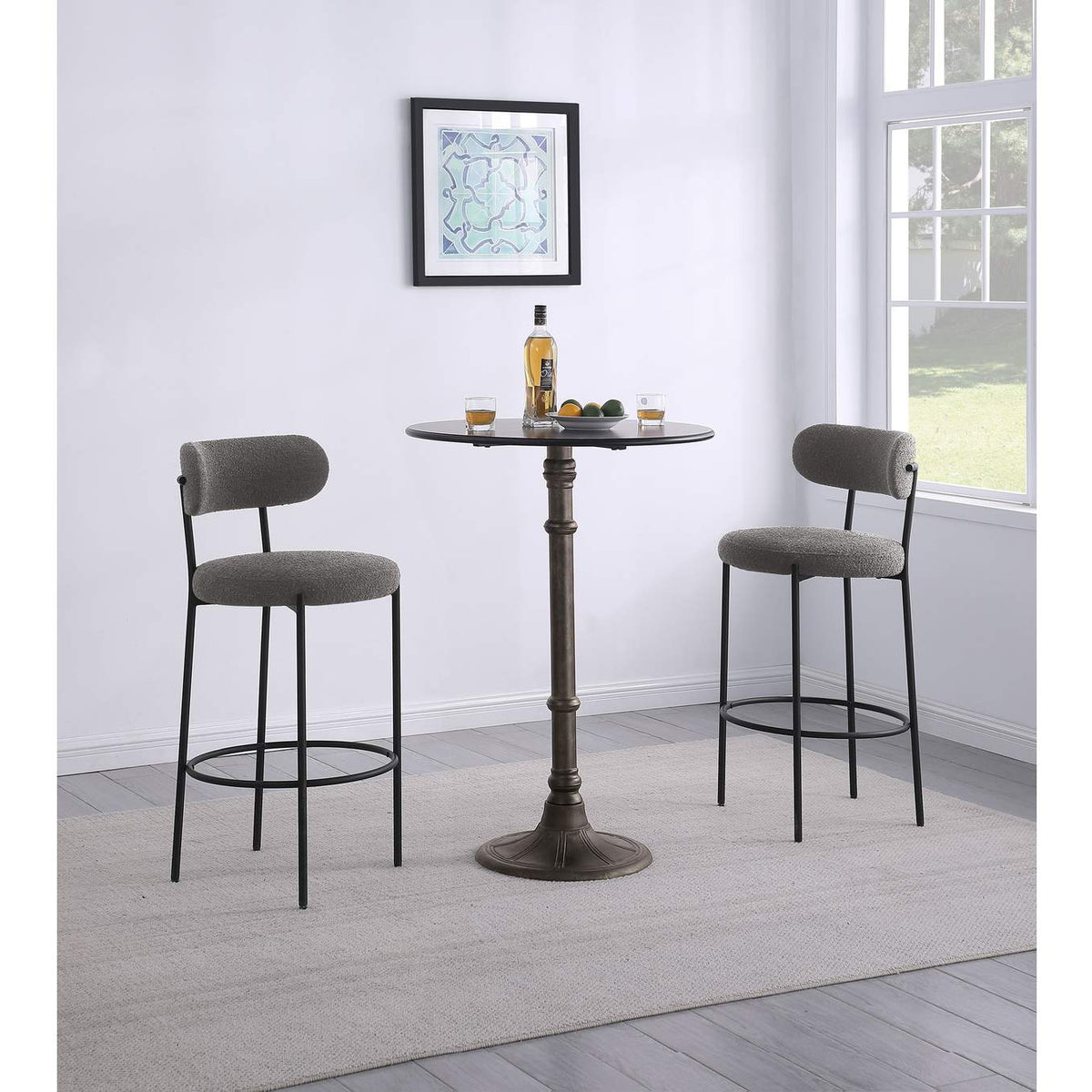 108199 Viola Boucle Upholstered Bar Chair Grey (Set of 2)