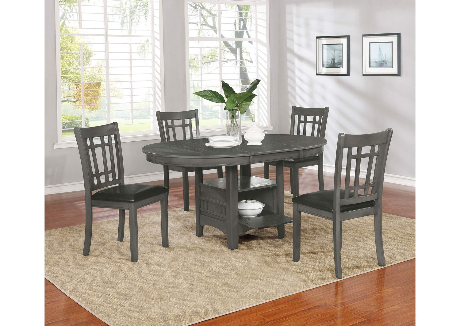 Lavon 5-piece Oval Extension Leaf Dining Set Medium Grey