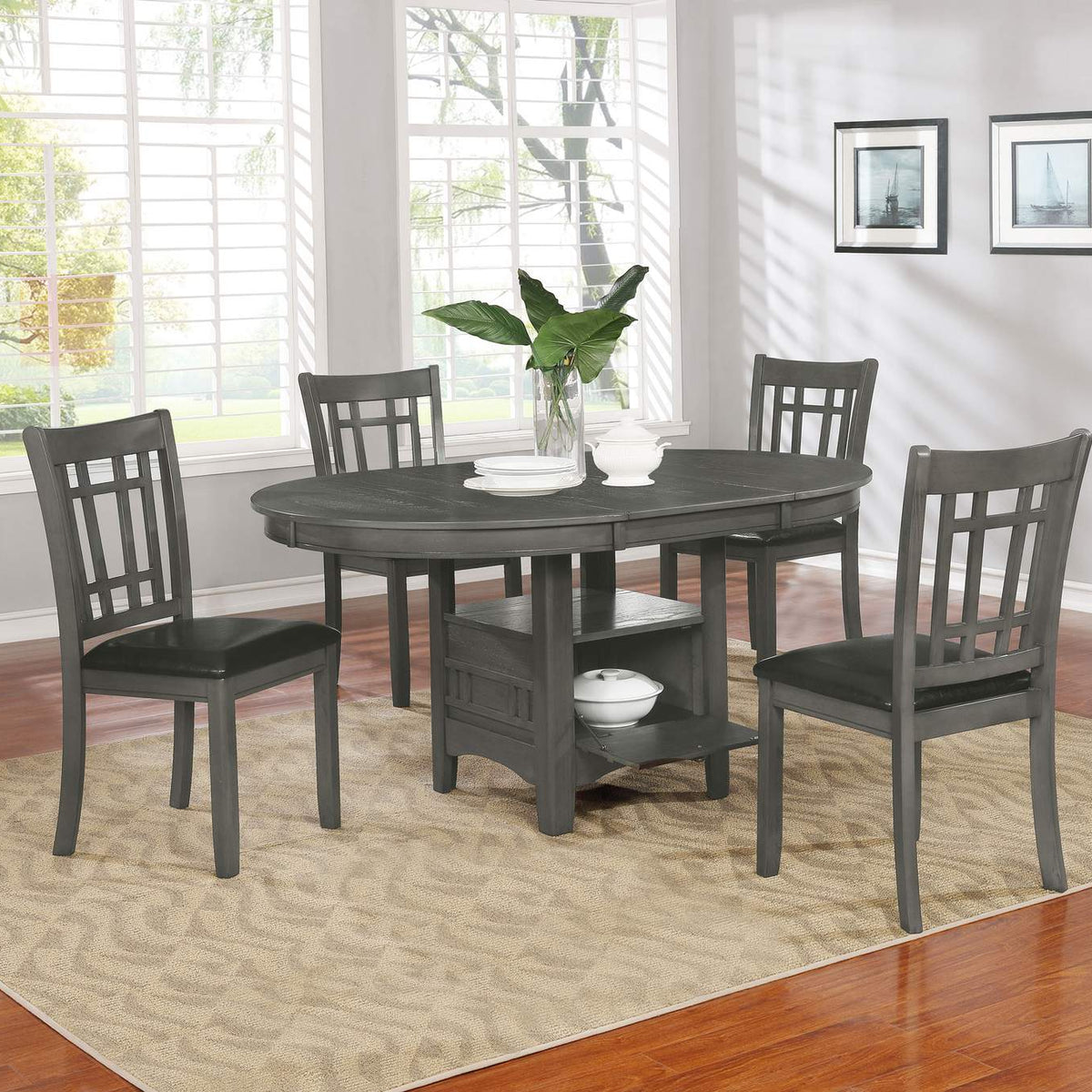108211 Lavon Oval 60-inch Wood Extension Leaf Dining Table Medium Grey