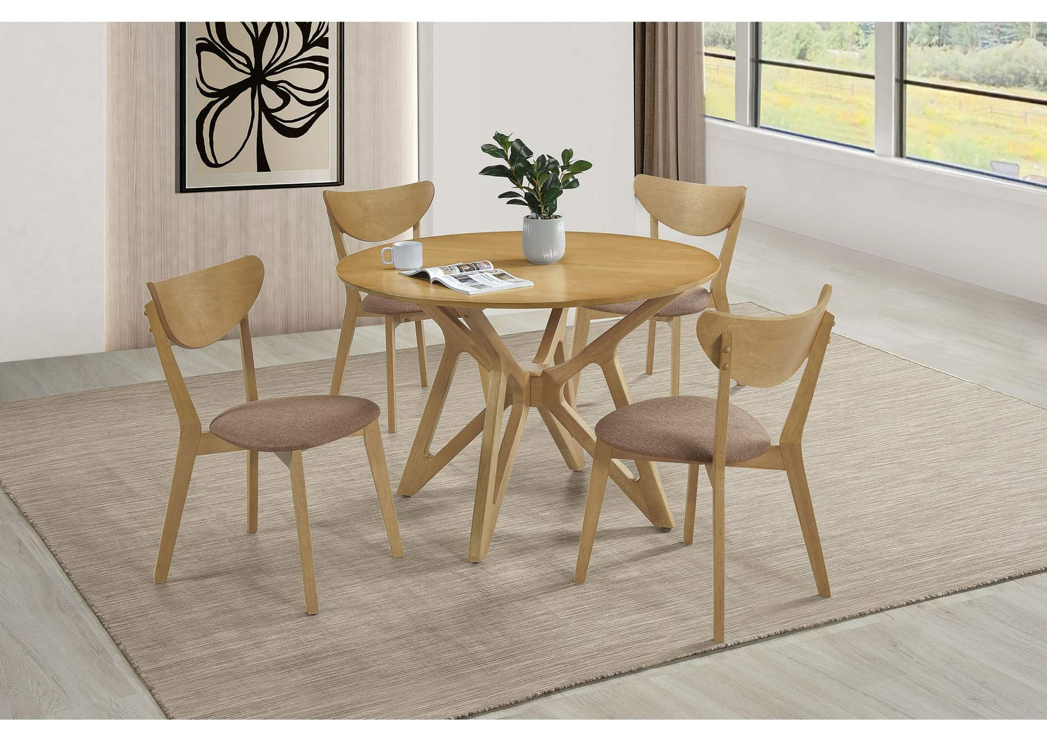 Elowen 5-piece Round Solid Wood Dining Set Light Walnut