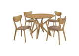 108440-S5 Elowen 5-piece Round Solid Wood Dining Set Light Walnut