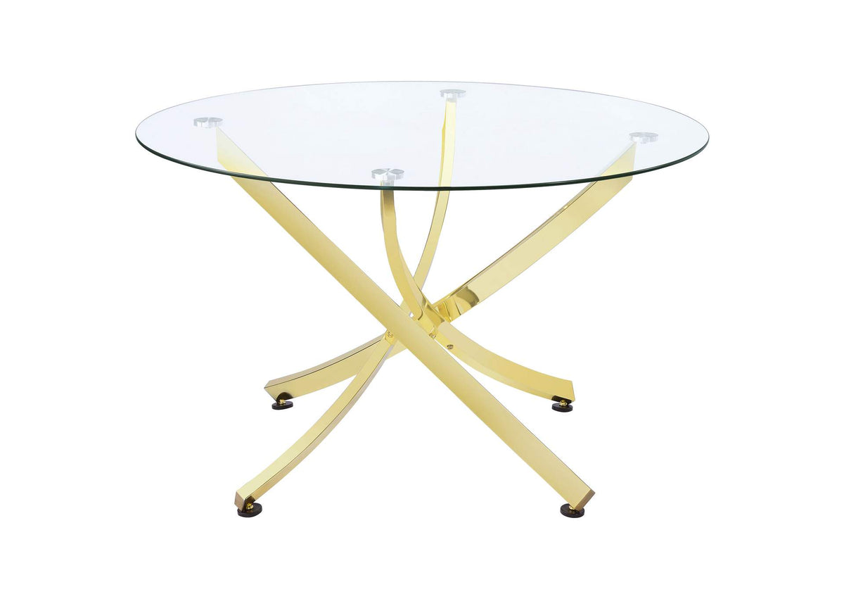 Beckham Round 46-inch Glass Top Dining Table Brass