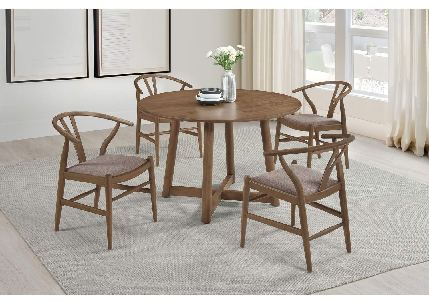 Dinah 5-piece Round Solid Wood Dining Set Walnut