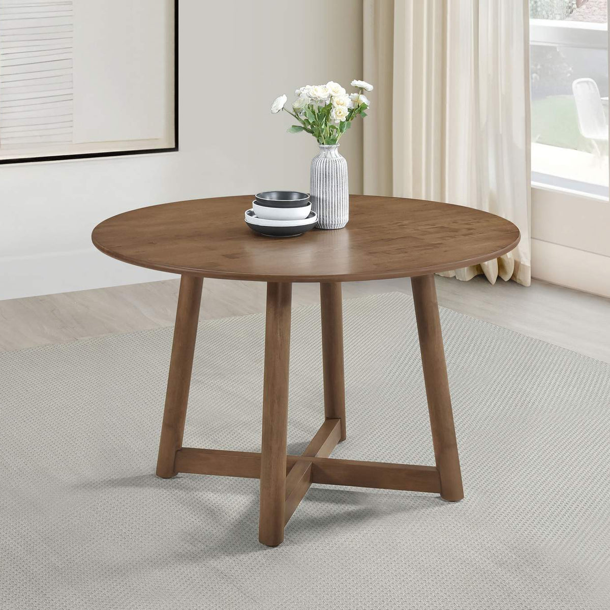 108471 Dinah Round 47-inch Solid Wood Dining Table Walnut