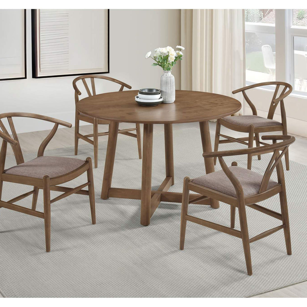 108472 Dinah Wood Wishbone Dining Side Chair Walnut (Set of 2)