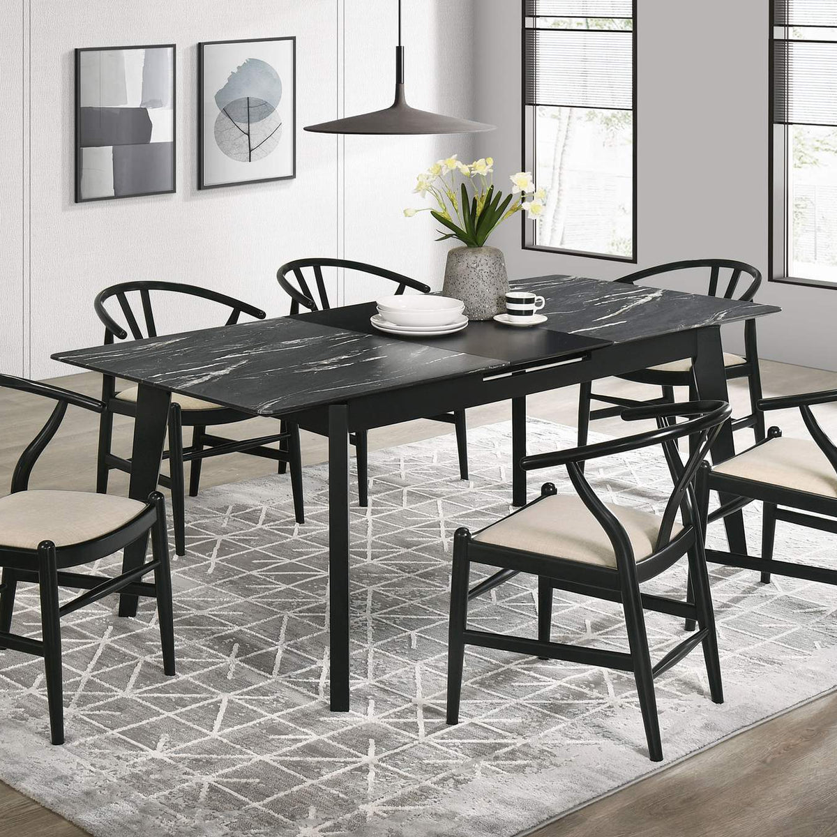 108482 Crestmont Wood Wishbone Dining Side Chair Black (Set of 2)