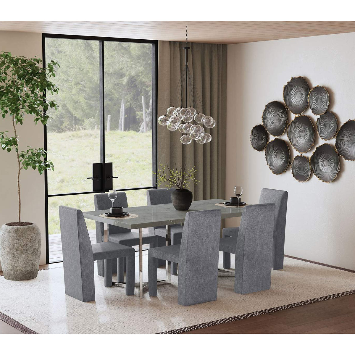 108512 Tordera Velvet Upholstered Dining Side Chair Grey (Set of 2)