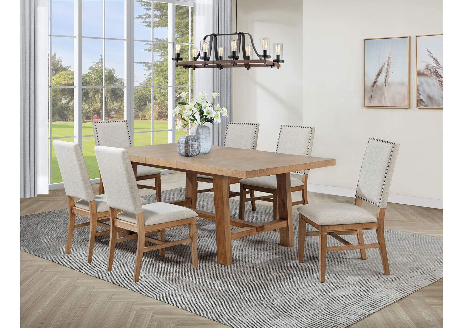 108540-S7 Middleton 7-piece Extension Leaf Dining Set Brown and Beige