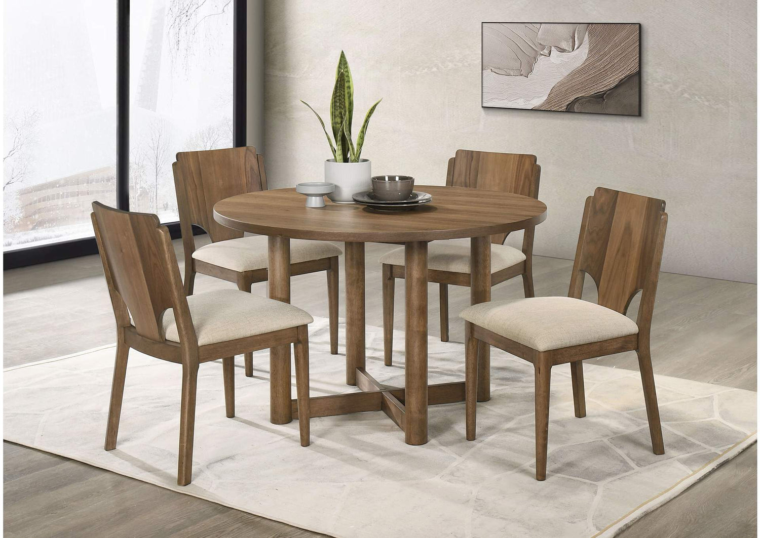 108570-S5 Crestmore 5-piece 46-inch Round Wood Dining Table Set Walnut