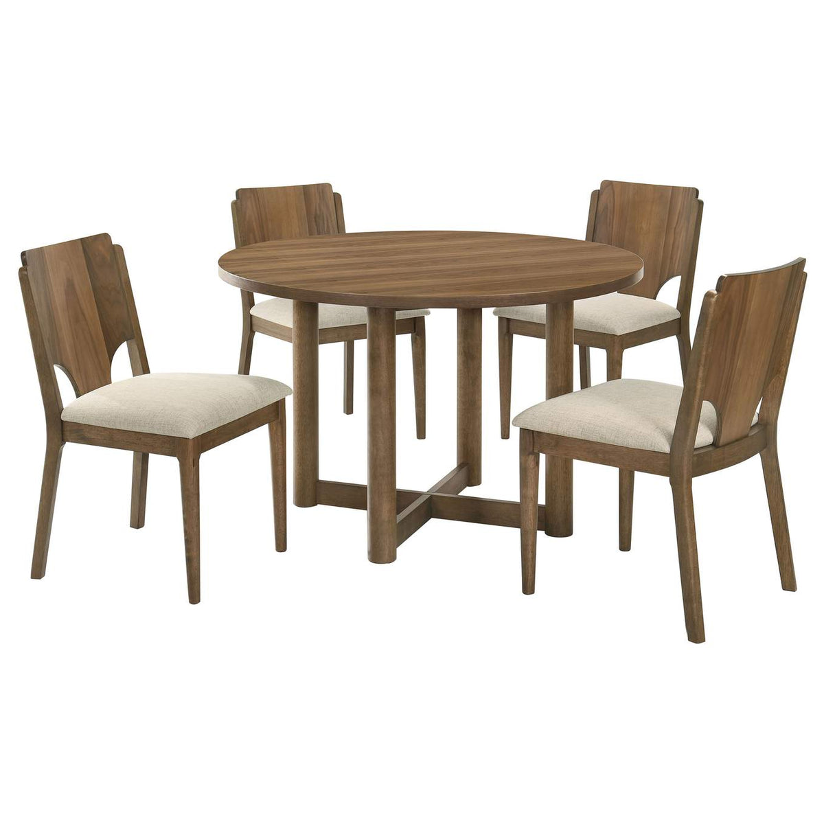 108570-S5 Crestmore 5-piece 46-inch Round Wood Dining Table Set Walnut