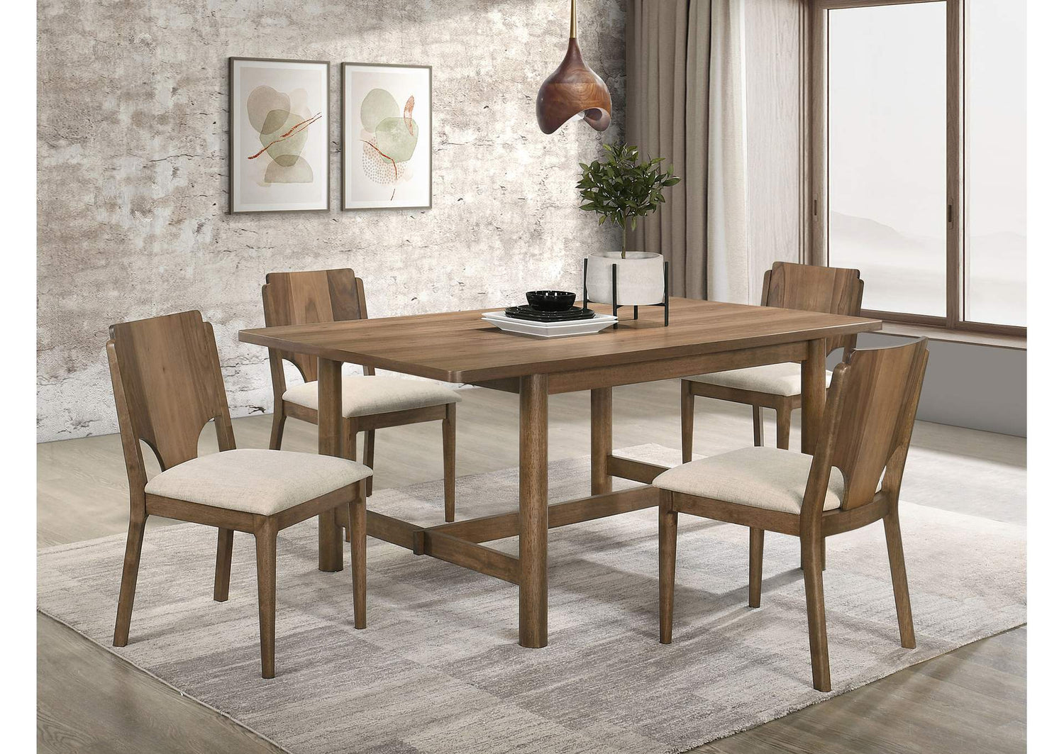 108571-S5 Crestmore 5-piece Rectangular Dining Table Set Walnut