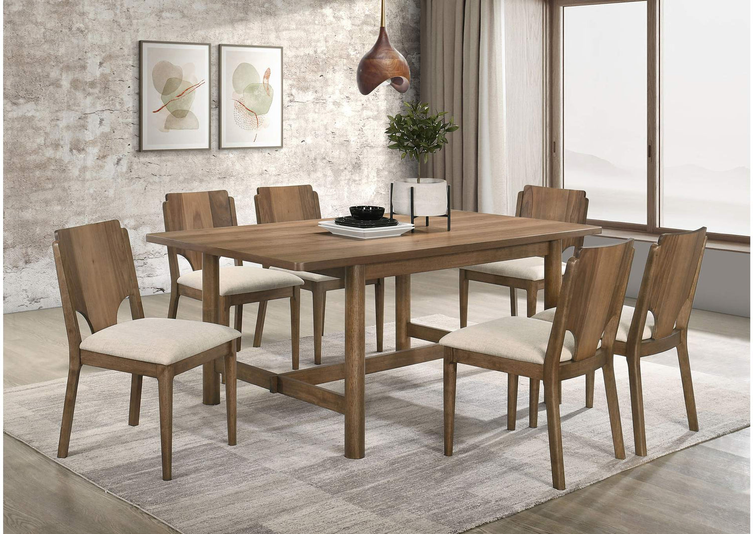 108571-S7 Crestmore 7-piece Rectangular Dining Table Set Walnut