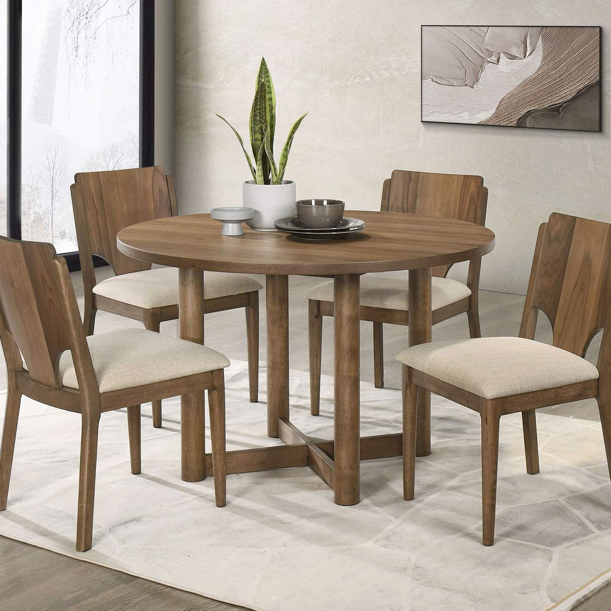 108572 Crestmore Dining Chair Upholstered Seat Walnut (Set of 2)