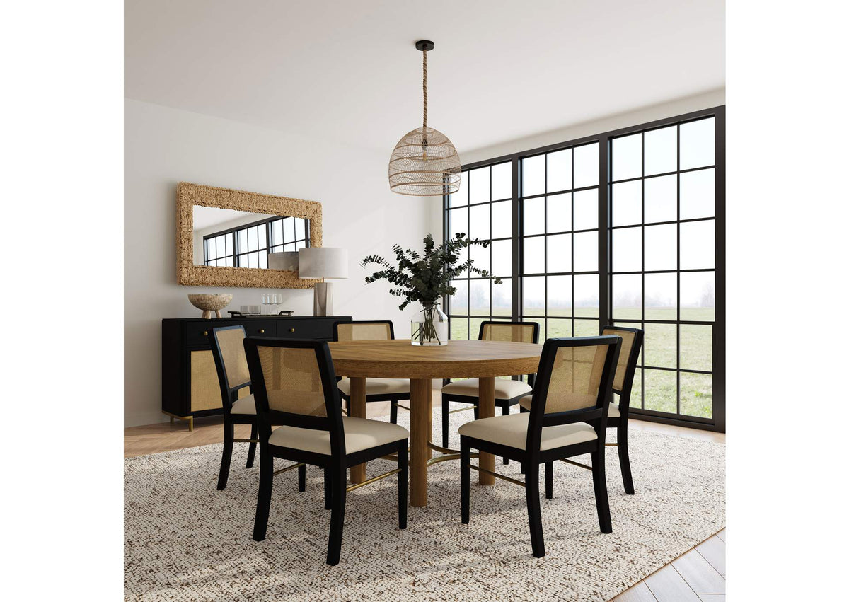 108930-S7B Arini 7-piece Round Dining Table Set Sand Wash and Black