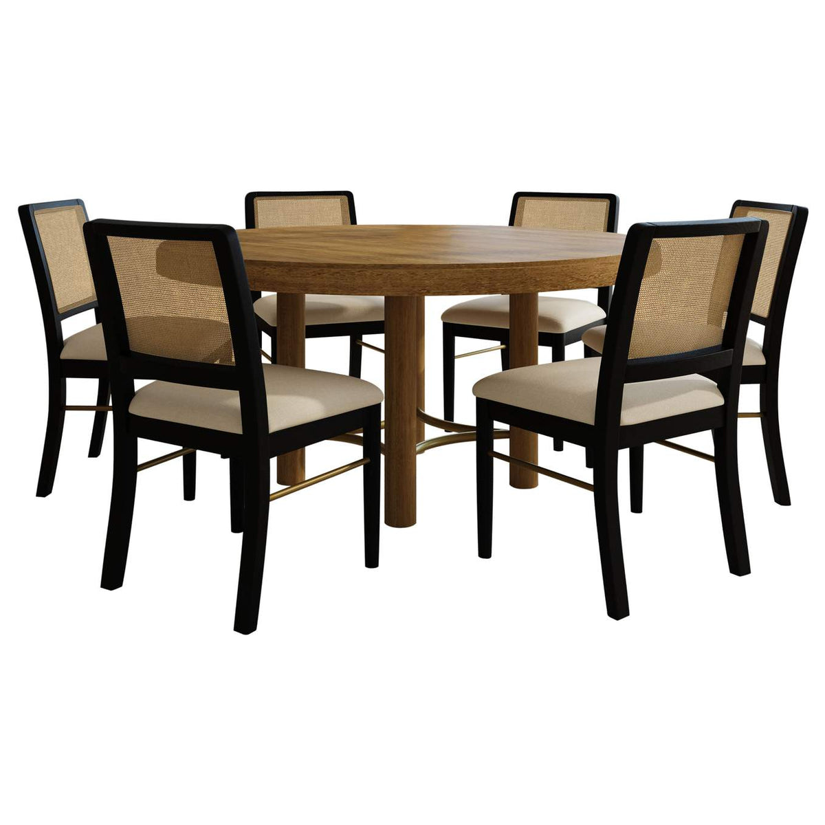 108930-S7B Arini 7-piece Round Dining Table Set Sand Wash and Black