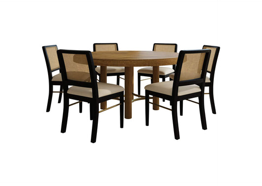 108930-S7B Arini 7-piece Round Dining Table Set Sand Wash and Black