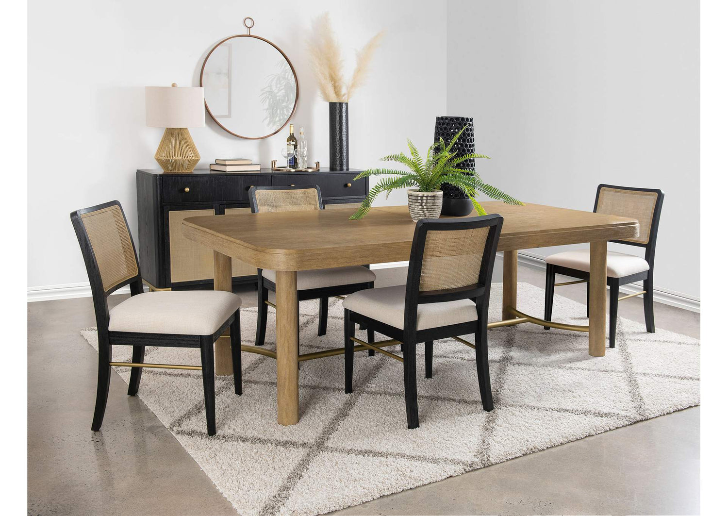 108931-S5B Arini 5-piece Extension Leaf Dining Table Set Sand Wash and Black