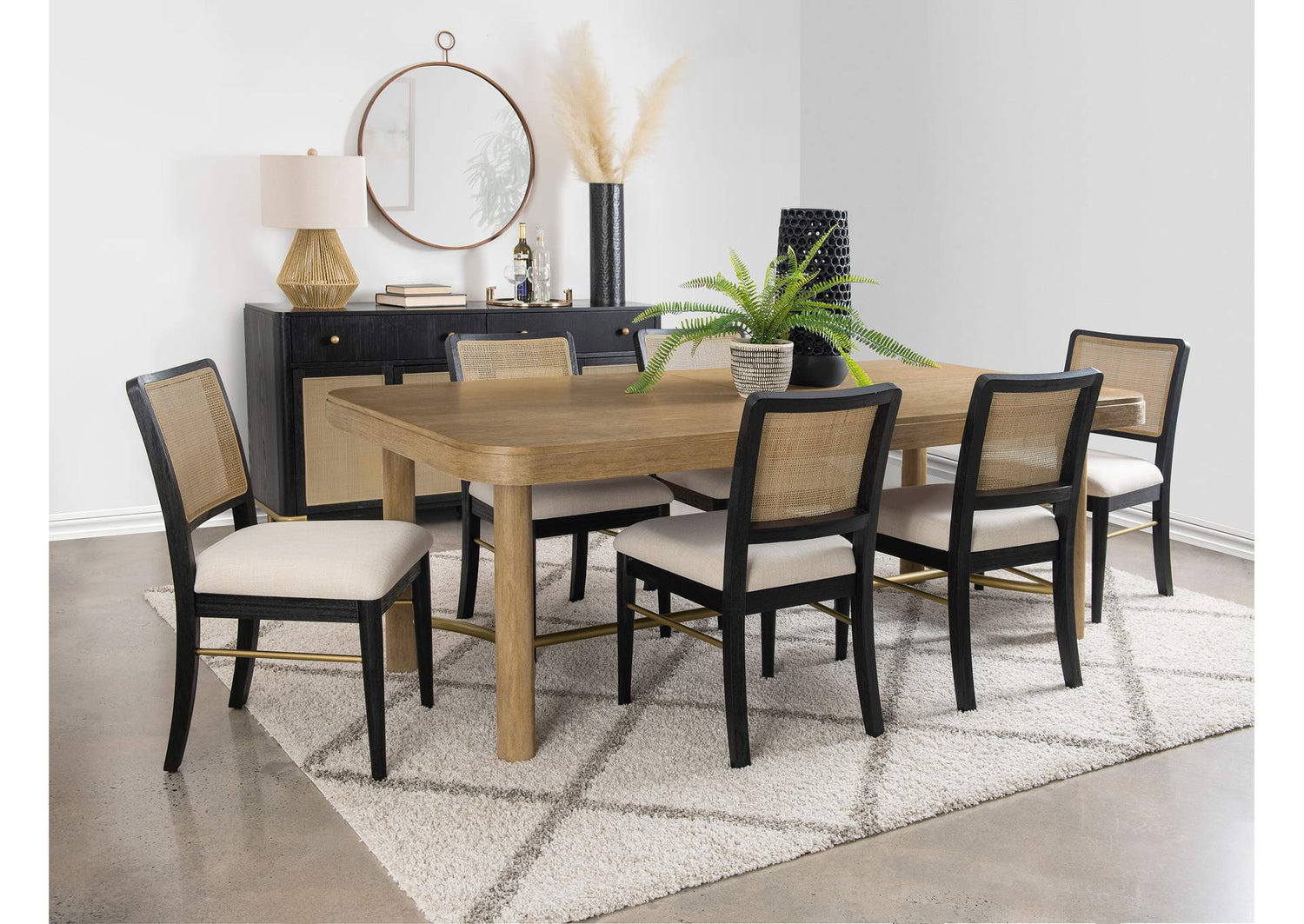 108931-S7B Arini 7-piece Extension Leaf Dining Table Set Sand Wash and Black