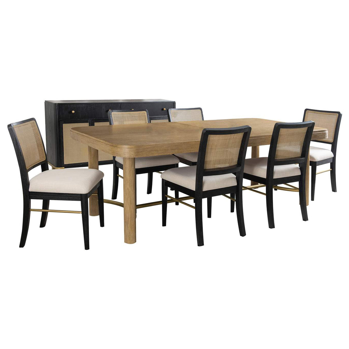 108931-S7B Arini 7-piece Extension Leaf Dining Table Set Sand Wash and Black