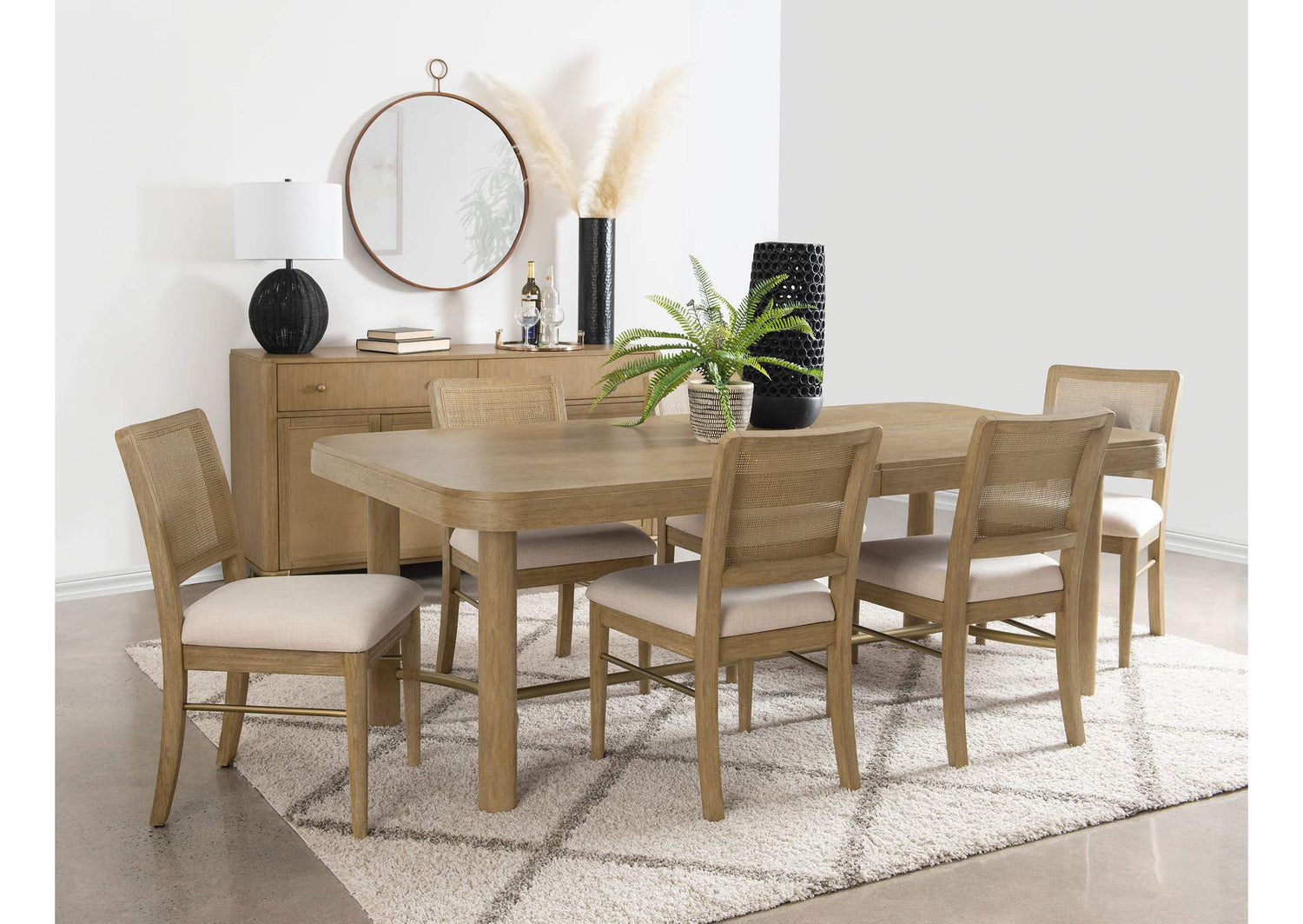 108931-S7W Arini 7-piece Extension Leaf Dining Table Set Sand Wash