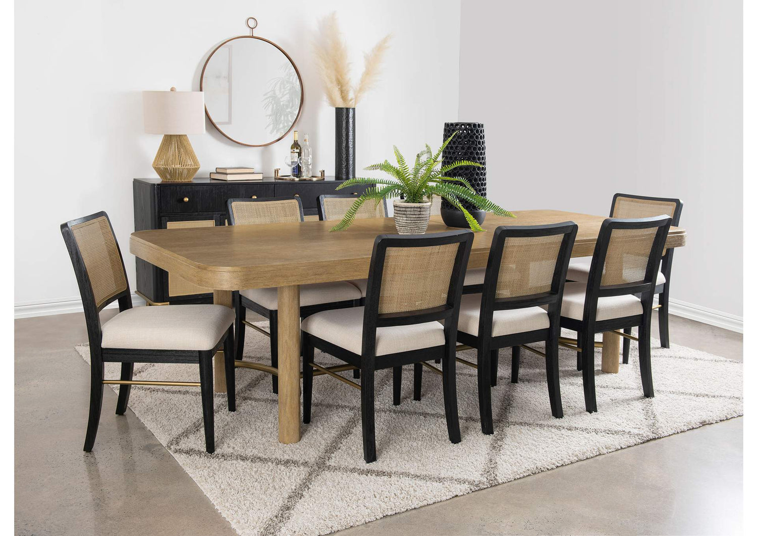 108931-S9B Arini 9-piece Extension Leaf Dining Table Set Sand Wash and Black