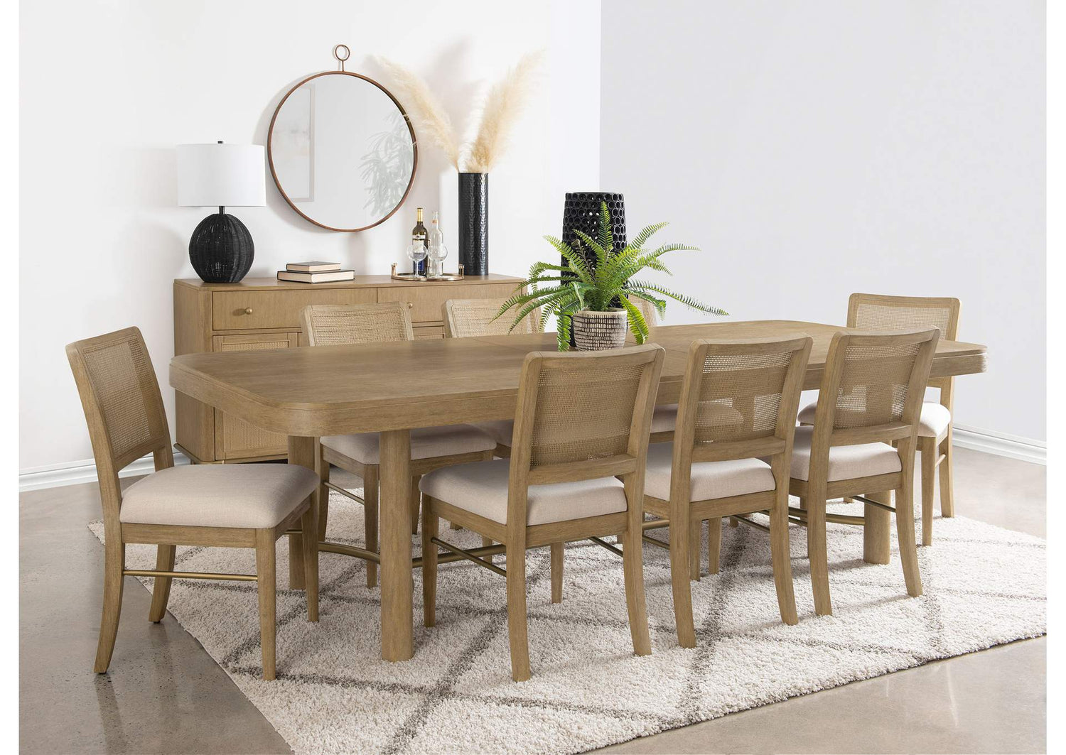 108931-S9W Arini 9-piece Extension Leaf Dining Table Set Sand Wash