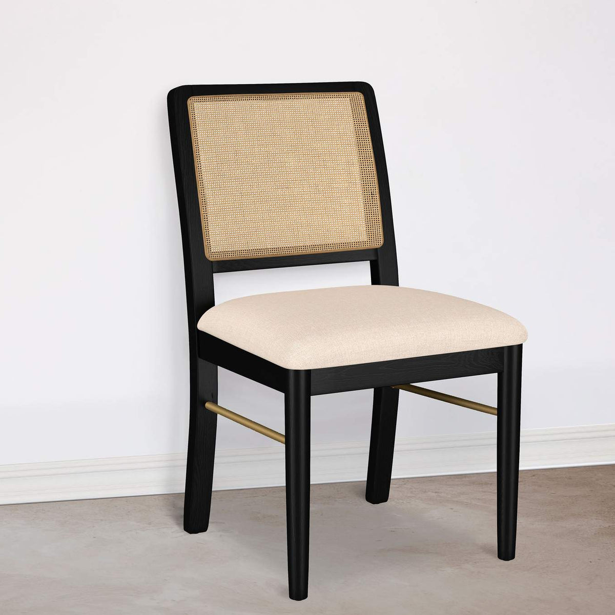 108932BLK Arini Rattan Cane Dining Side Chair Black (Set of 2)