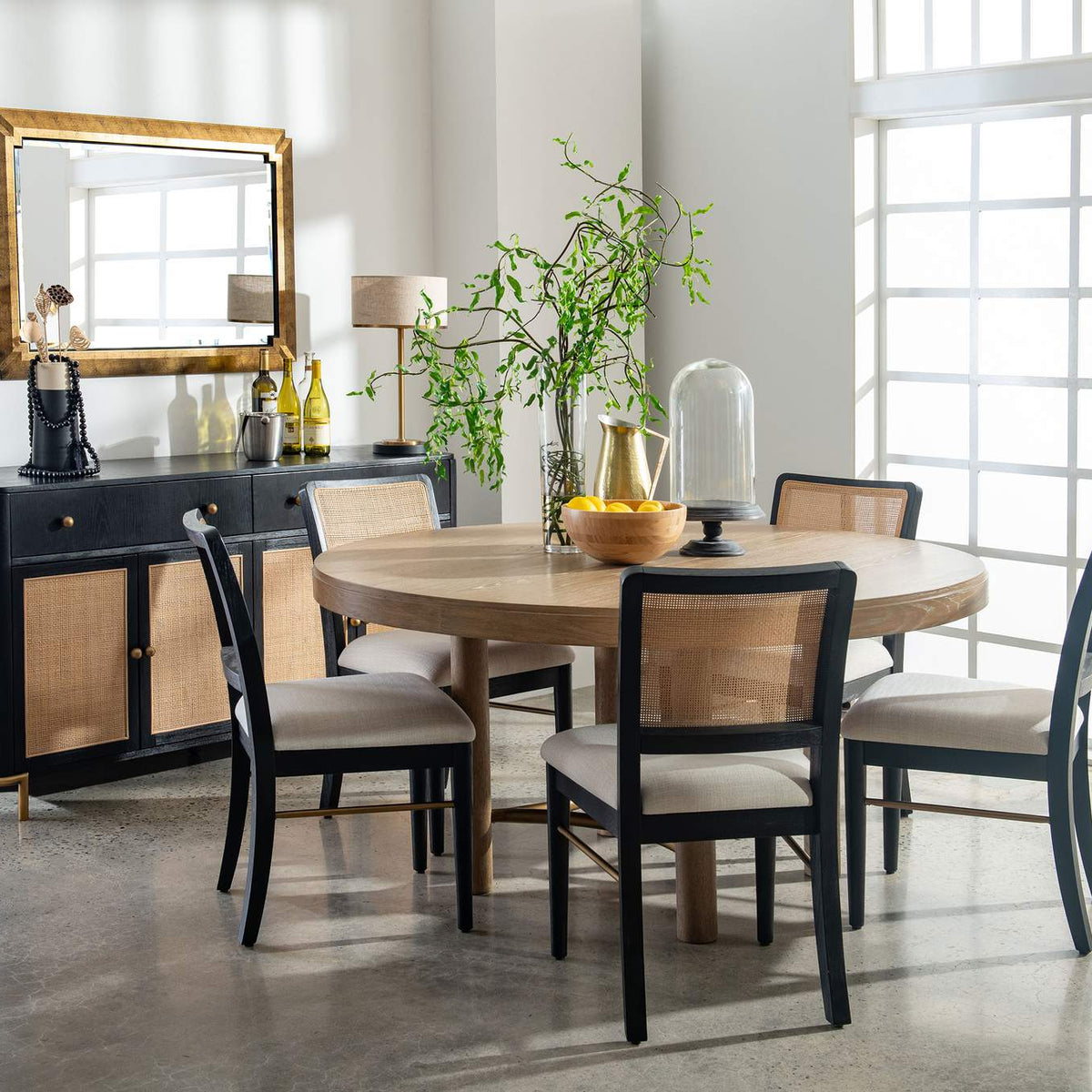 108932BLK Arini Rattan Cane Dining Side Chair Black (Set of 2)