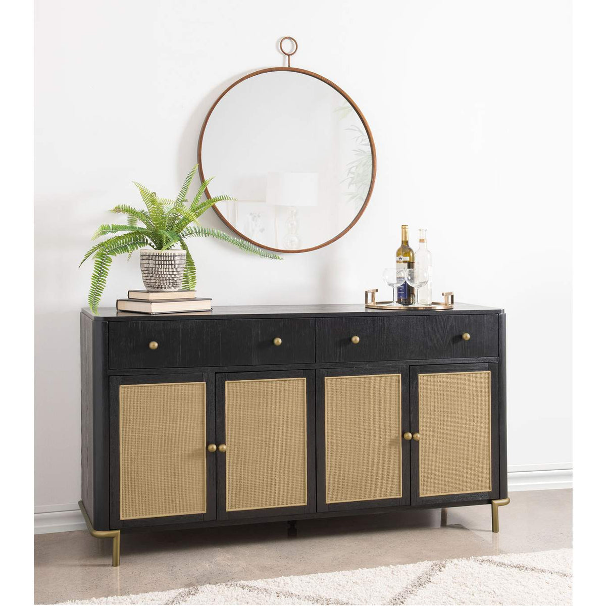 108935BLK Arini 2-drawer Cane Door Dining Sideboard Server Black