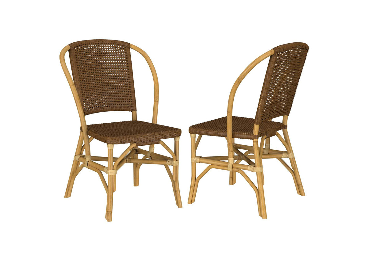 109122 Lexley Woven Rattan Dining Side Chair Brown (Set of 2)