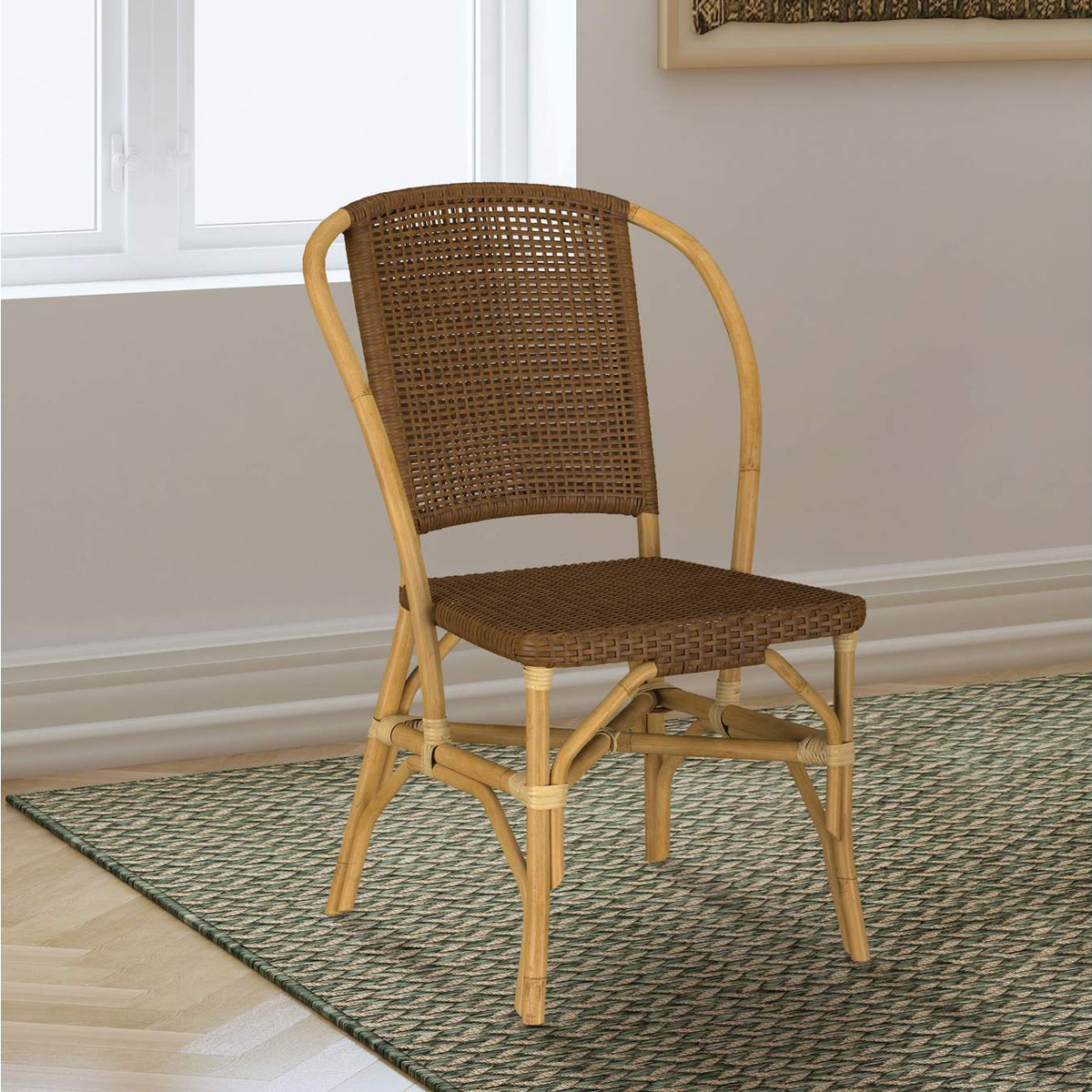 109122 Lexley Woven Rattan Dining Side Chair Brown (Set of 2)