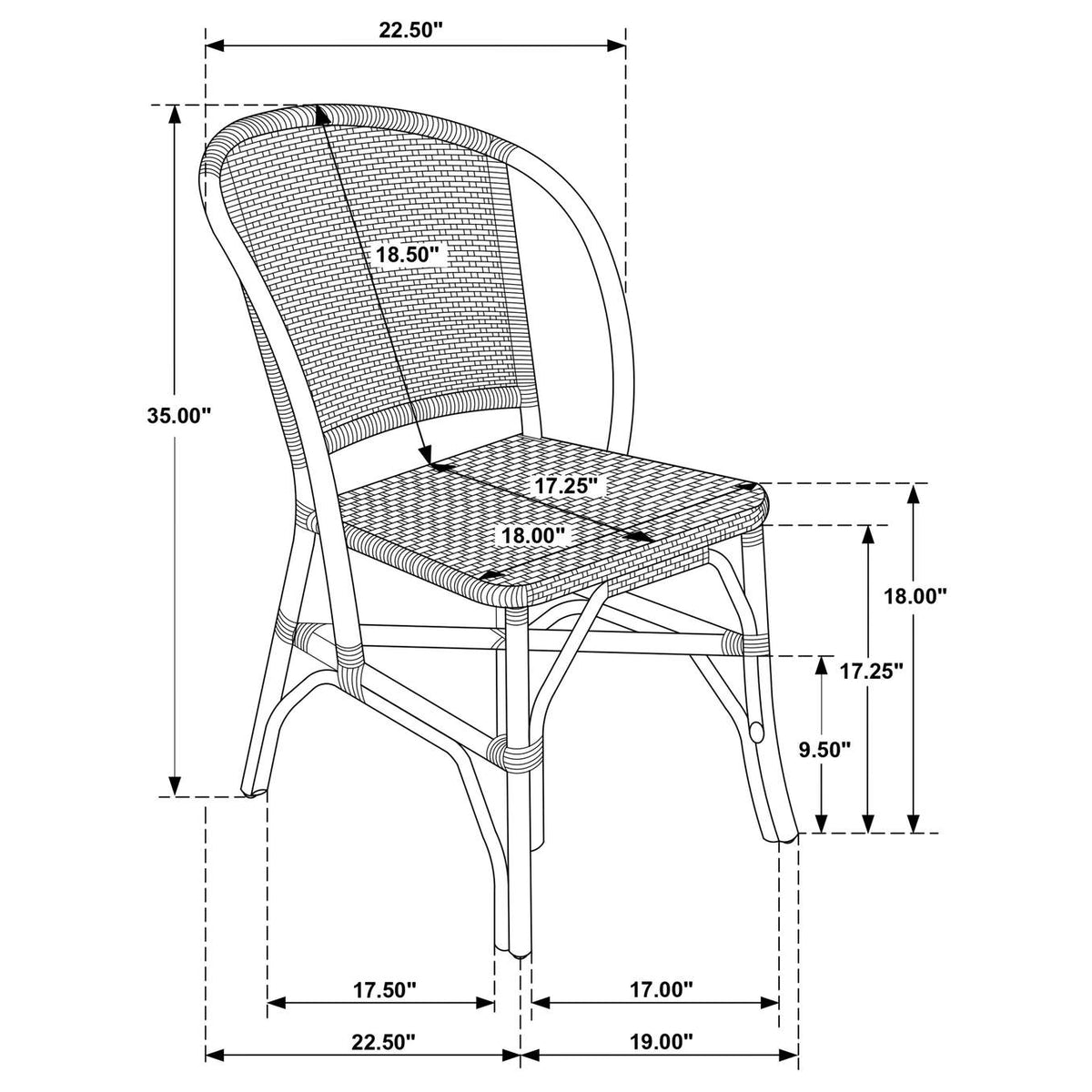109122 Lexley Woven Rattan Dining Side Chair Brown (Set of 2)