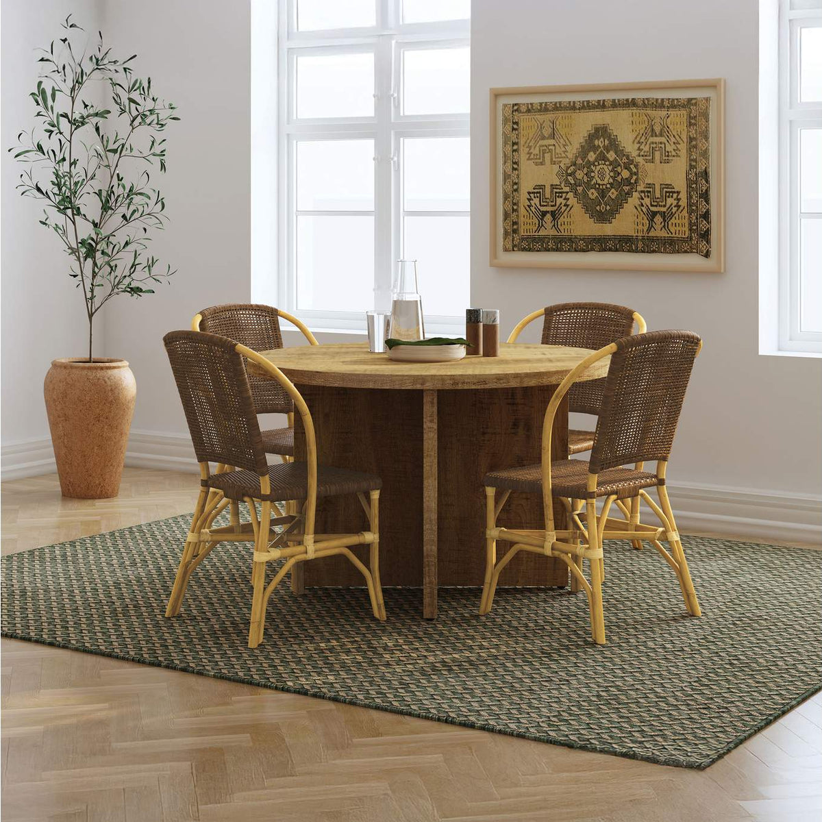 109122 Lexley Woven Rattan Dining Side Chair Brown (Set of 2)