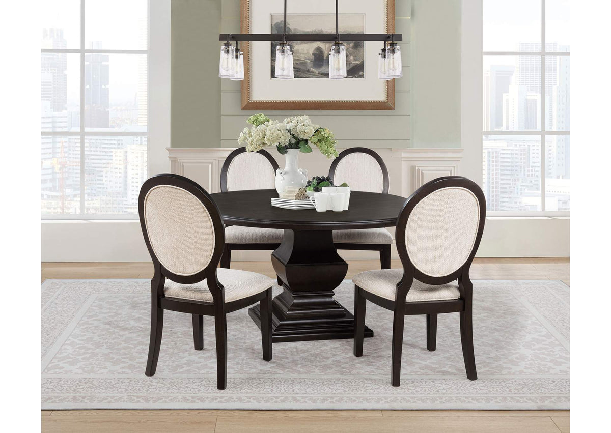 109230-S5 Twyla 5-piece Round Wood Dining Room Table Set Dark Cocoa