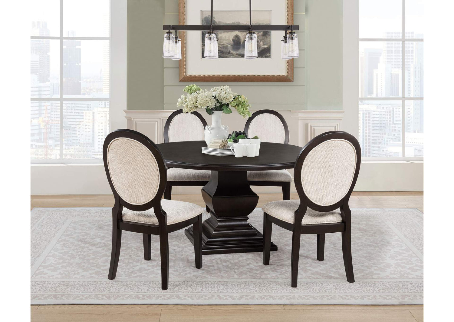 109230-S5 Twyla 5-piece Round Wood Dining Room Table Set Dark Cocoa