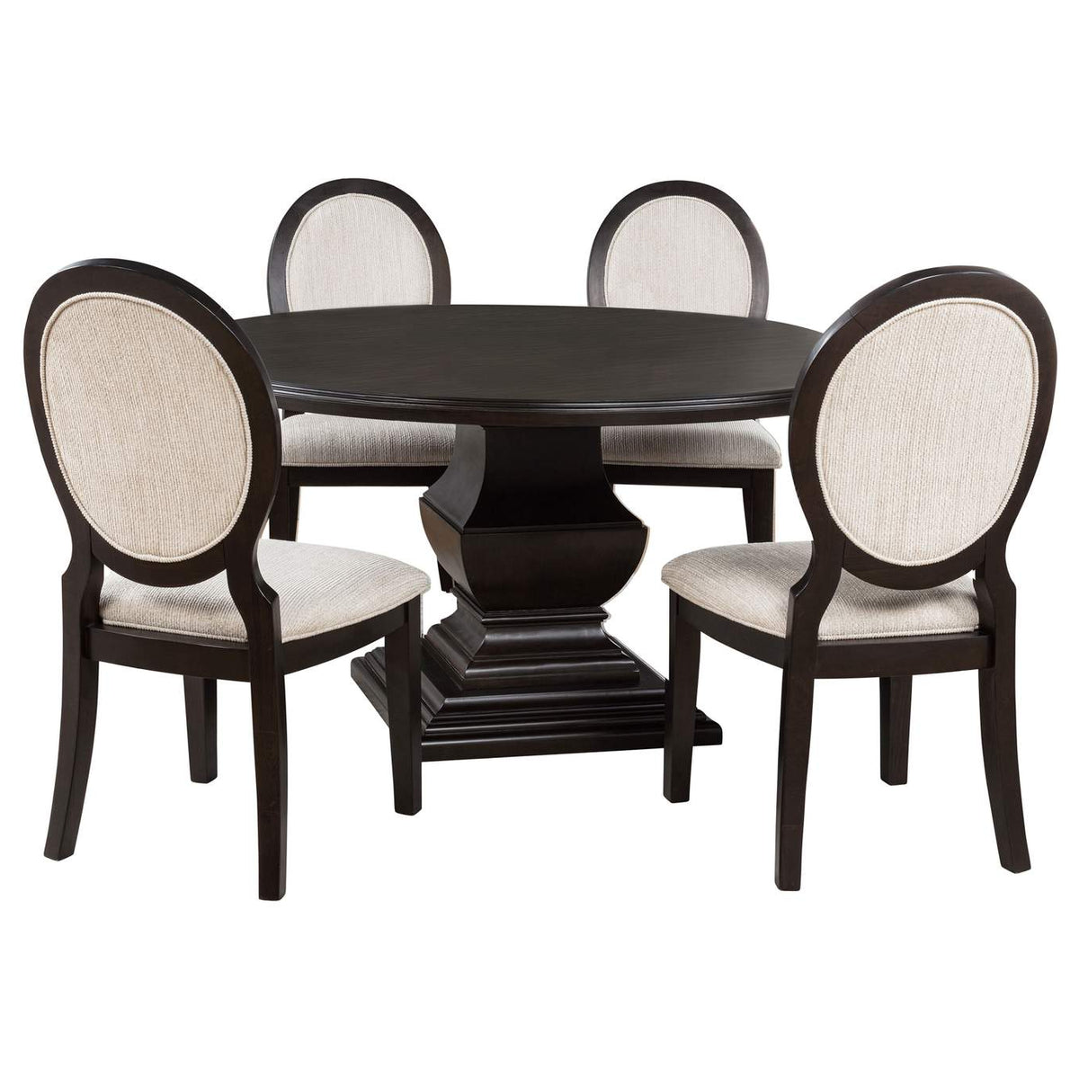 109230-S5 Twyla 5-piece Round Wood Dining Room Table Set Dark Cocoa