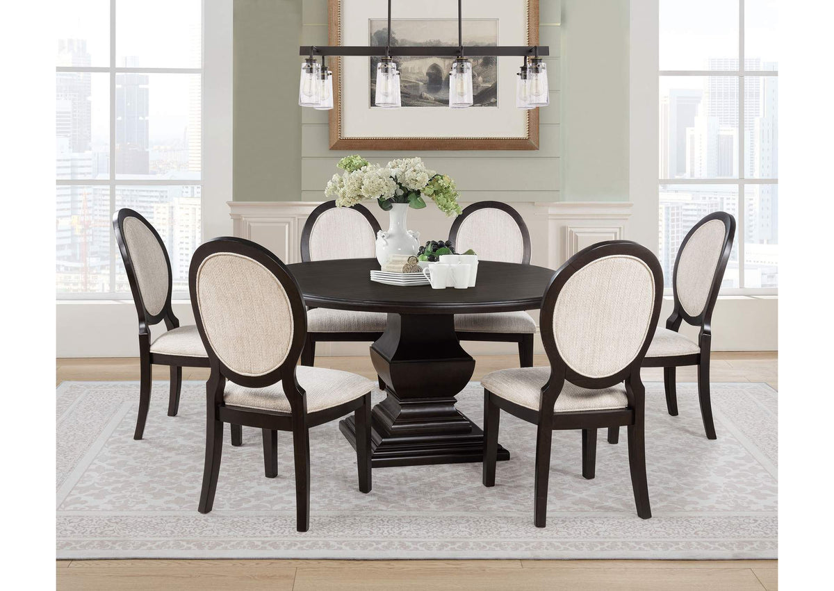 109230-S7 Twyla 7-piece Round Wood Dining Room Table Set Dark Cocoa
